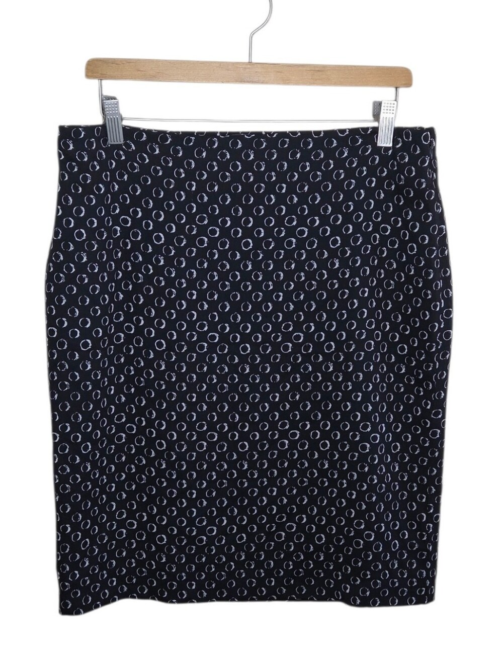 Ann Taylor Black White Circle Print Silk Blend Pencil Skirt Size 10 Office Work